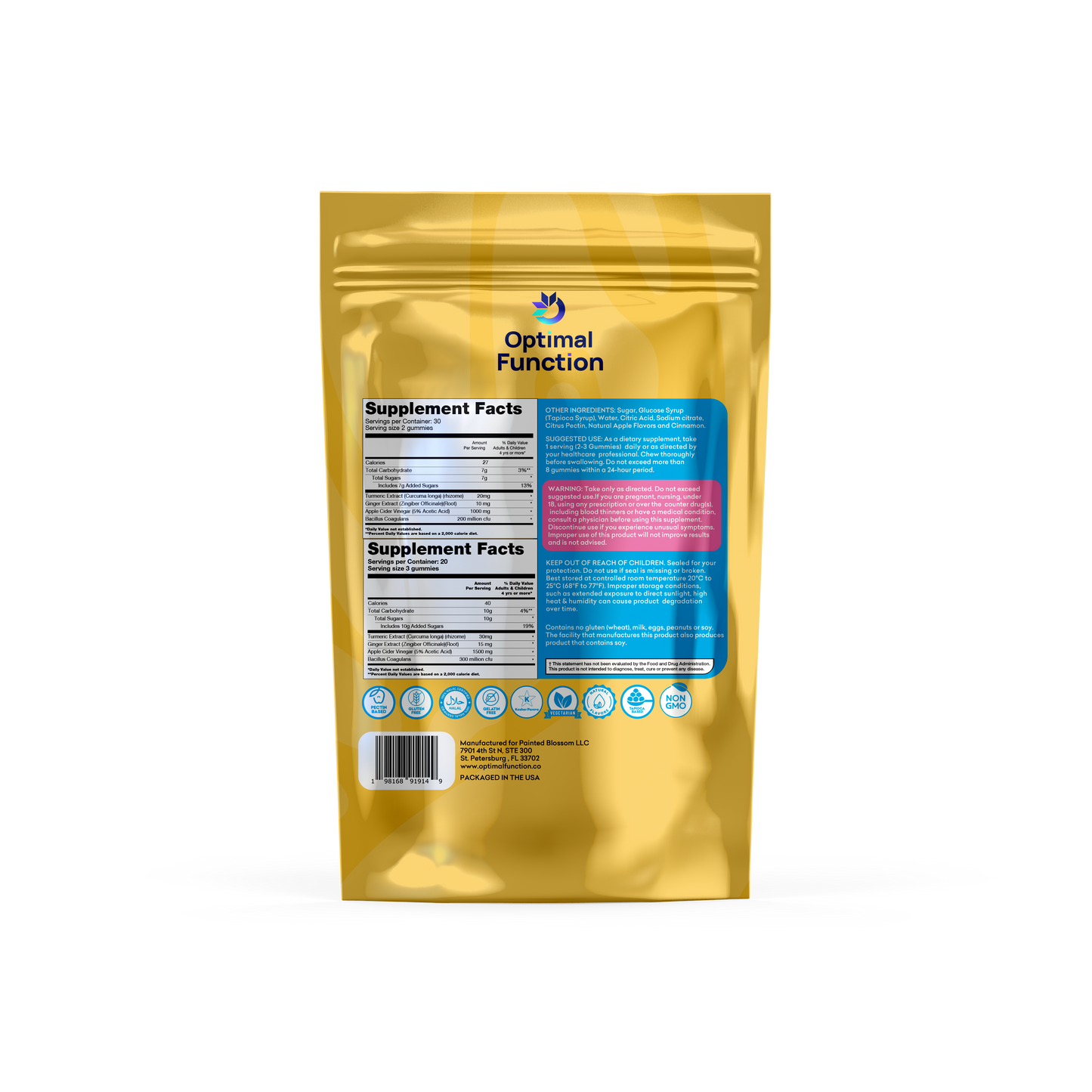 Apple Cider Vinegar + Turmeric, Ginger and Probiotics. 60 GUMMIES