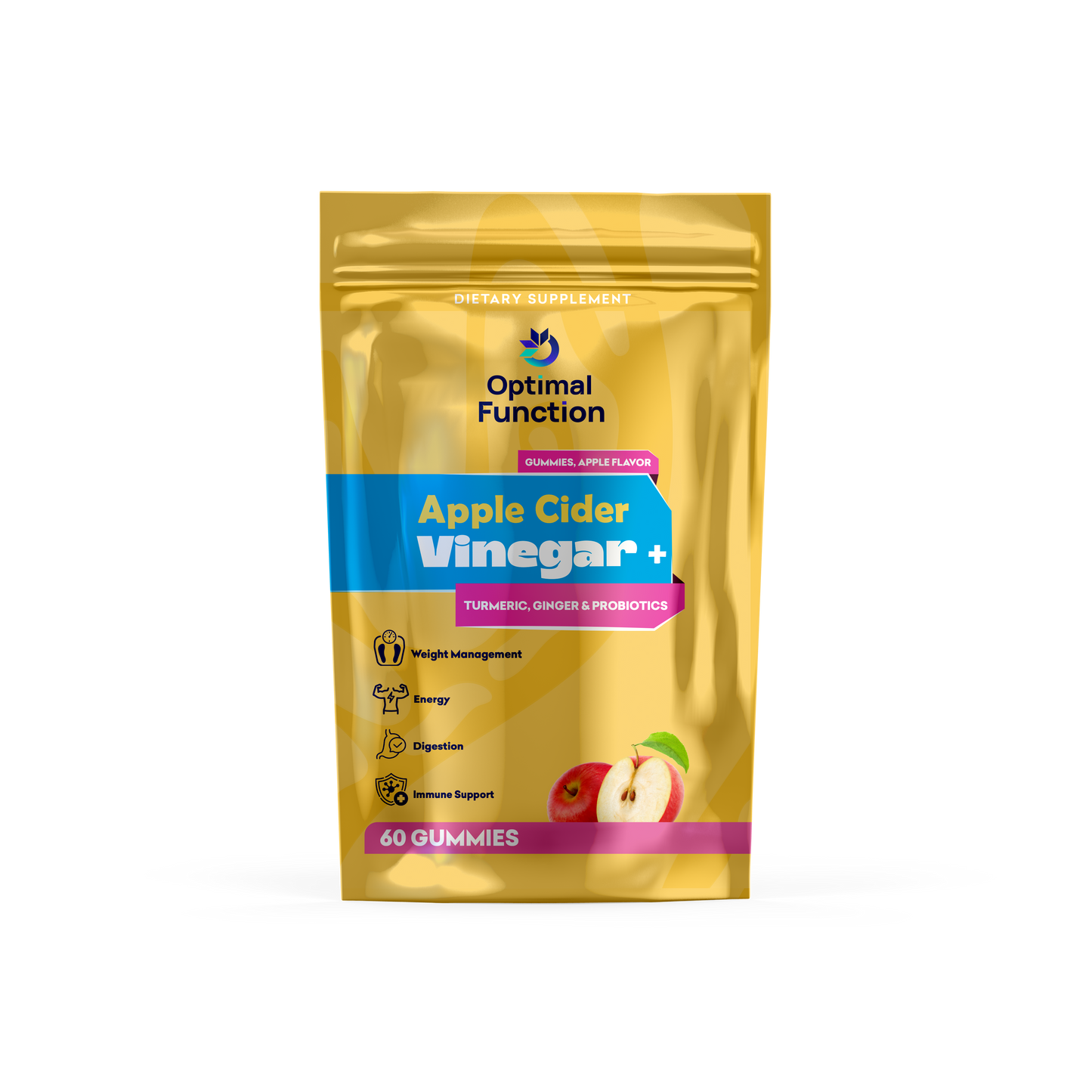 Apple Cider Vinegar + Turmeric, Ginger and Probiotics. 60 GUMMIES